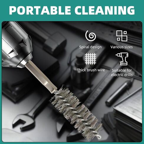 60 Pcs Stainless Steel Bore Brush Set, Abrasive Wire Bore Brush with 1/4" Hex Shank Twisted Drill Wire Bore Brush for Power Rust Polish, Drill and Tube Cleaning in Kuwait