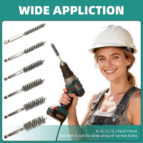 60 Pcs Stainless Steel Bore Brush Set, Abrasive Wire Bore Brush with 1/4" Hex Shank Twisted Drill Wire Bore Brush for Power Rust Polish, Drill and Tube Cleaning in Kuwait