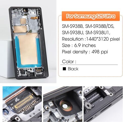 AMOLED LCD لشاشة Samsung S25 Ultra 5G بديلة لشاشة Samsung S25 Ultra LCD S938B أجزاء إصلاح مجموعة التحويل الرقمي التي تعمل باللمس مع إطار (مع وظيفة بصمة الإصبع) (أسود تيتانيوم) in Kuwait