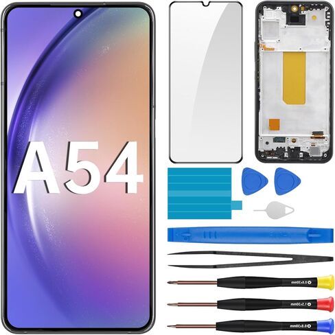 استبدال شاشة Samsung Galaxy A54 مع إطار شاشة LCD تعمل باللمس محول رقمي كامل وزر جانبي ومكبر صوت للأذن طقم أدوات إصلاح الزجاج بمحرك اهتزاز SM-A546U SM-A546U1 in Kuwait