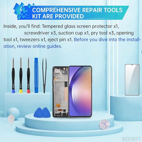 استبدال شاشة Samsung Galaxy A54 مع إطار شاشة LCD تعمل باللمس محول رقمي كامل وزر جانبي ومكبر صوت للأذن طقم أدوات إصلاح الزجاج بمحرك اهتزاز SM-A546U SM-A546U1 in Kuwait