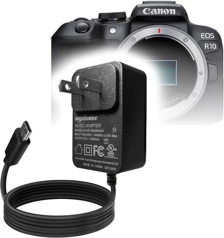 شاحن BoxWave متوافق مع Canon EOS R10 - شاحن حائط مباشر (15 وات)، شحن سريع لجهازك باستخدام كابل مدمج بطول 3 أقدام in Kuwait