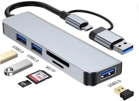 USB-C Hub Splitter 5 in 1 with USB 3.0/2.0, SD/TF Splitter Card Reader, Aluminum Docking Station USB Hub for Laptop PC in Kuwait