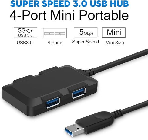 4-Port Compact Portable USB 3.0 5Gbps Speed Hub,Built-in USB3.0 Cable for Windows MAC in Kuwait