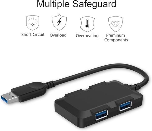 4-Port Compact Portable USB 3.0 5Gbps Speed Hub,Built-in USB3.0 Cable for Windows MAC in Kuwait