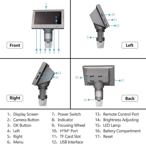 Lab Microscope 4.5-inch LCD Microscope Magnifier with Remote Control 1200X Magnification in Kuwait