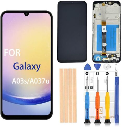 استبدال شاشة Samsung Galaxy A03S OEM لشاشة Samsung SM-A037u A037u1 استبدال شاشة LCD مقاس 6.5 بوصة مع محول رقمي لشاشة تعمل باللمس مع ملحقات كاملة [(أسود مع إطار) in Kuwait