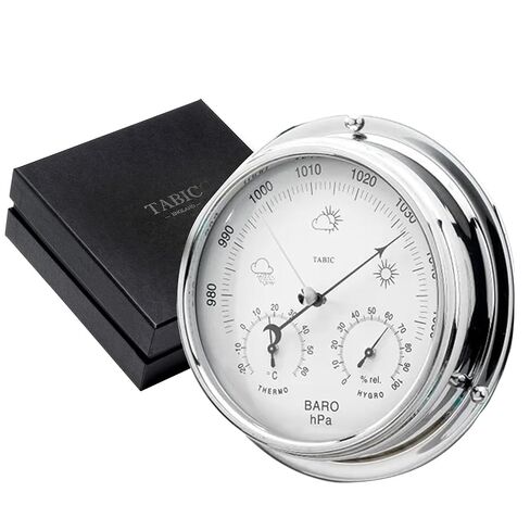 Tabic Brass Barometer with Built in Hygrometer and Thermometer, Heavy Lacquered Brass (1/2kg), Sailing Ship Yacht Boating Marine Coastal Clock, Handmade in England in Kuwait
