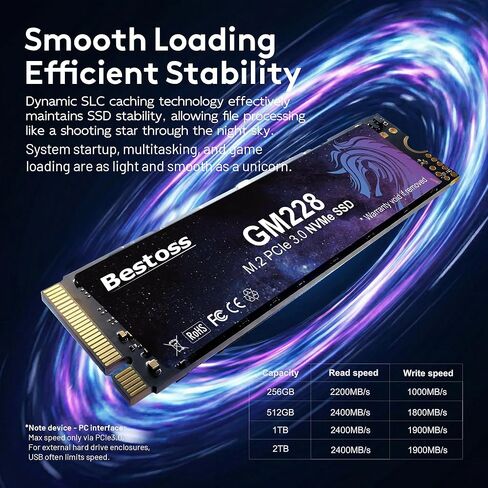 Bestoss 1TB NVMe M.2 SSD PCIe 3.0 2280 Internal SSD Up to 2400MB/s, 3D NAND Dynamic SLC Cache, for Students, Home Entertainment, Office Work, Compatible with PC Desktops or Laptops in Kuwait