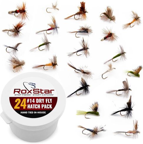 متجر RoxStar لذبابة الصيد | تشكيلة محفز الذبابة الجافة | 25 سمك السلمون المرقط المربوط يدويًا والذباب الجاف | صُنع بفخر في الولايات المتحدة الأمريكية. (محفز 25pk) in Saudi Arabia