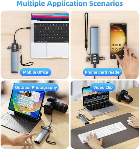 قارئ بطاقات متعدد الوظائف 13 في 1، موزع USB-C مع فتحات بطاقات SD/TF، ​​وحدة تخزين SIM، محول Lightning، سبائك الألومنيوم in Kuwait