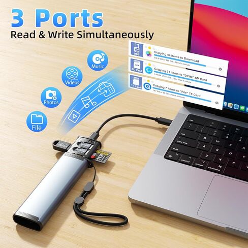 قارئ بطاقات متعدد الوظائف 13 في 1، موزع USB-C مع فتحات بطاقات SD/TF، ​​وحدة تخزين SIM، محول Lightning، سبائك الألومنيوم in Kuwait