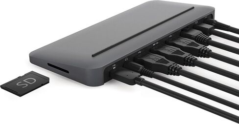 Henge Docks Stone - موزع سطح المكتب متعدد المنافذ USB-C لأجهزة MacBook - منفذ DisplayPort صغير، إيثرنت، مصدر طاقة، 3 USB، بطاقة SD، توصيلات سماعة الرأس/مكبر الصوت in Kuwait