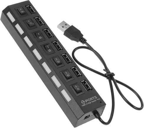 TEHAUX 7-Port USB 2.0 Hub with Independent Power and Led Indicators Multi USB Connector for Laptop Pc Portable Port Splitter for Data Transfer and Charging in Kuwait