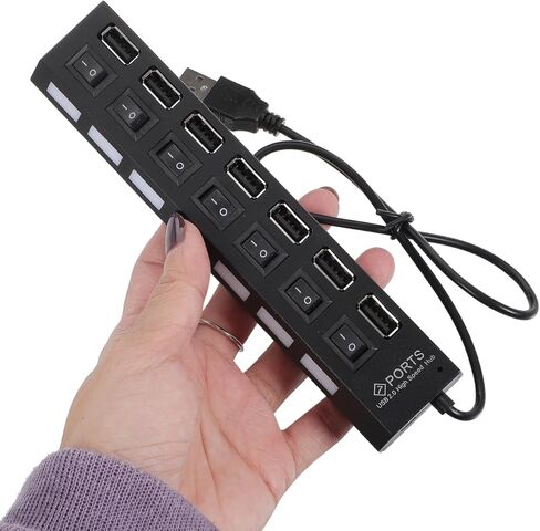 TEHAUX 7-Port USB 2.0 Hub with Independent Power and Led Indicators Multi USB Connector for Laptop Pc Portable Port Splitter for Data Transfer and Charging in Kuwait