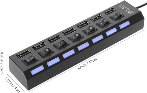 TEHAUX 7-Port USB 2.0 Hub with Independent Power and Led Indicators Multi USB Connector for Laptop Pc Portable Port Splitter for Data Transfer and Charging in Kuwait