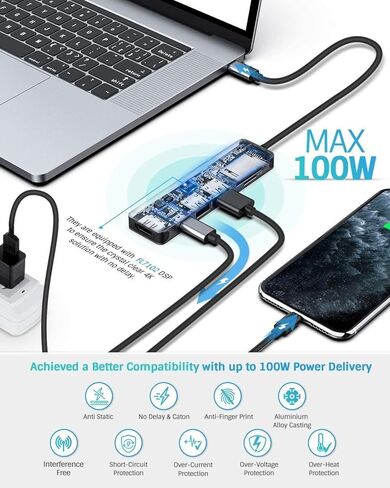 محول USB C إلى 4K HDMI 7 في 1، محول HDTV لمنفذ PD متوافق مع Samsung Galaxy S22/Plus/Ultra، منفذ شاحن MicroSD، محول جهاز عرض TV Video Hub Type-C in Kuwait
