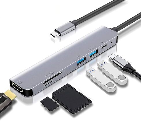 محول USB C إلى 4K HDMI 7 في 1، محول HDTV لمنفذ PD متوافق مع Samsung Galaxy S22/Plus/Ultra، منفذ شاحن MicroSD، محول جهاز عرض TV Video Hub Type-C in Kuwait