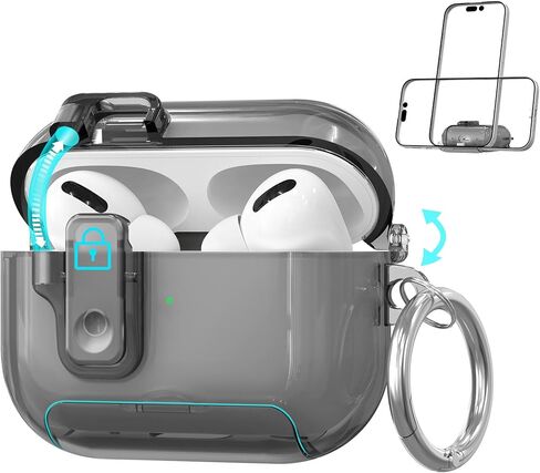 Multifunction Built in Magnets Lock Clear Case Cover for AirPods 4, Original Look Transparent Case with Hidden Phone Stand, Top-Connected Earbud Skin Ultra Thin Soft Silicone TPU Protector -Blue in Saudi Arabia