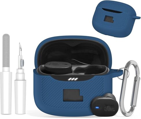 حافظة واقية لسماعات JBL Tune Buds 2، متوافقة مع حافظة شحن JBL Earbuds Tune Buds 2 - غطاء سيليكون ناعم مع حلقة تسلق ومجموعة تنظيف، مصباح أمامي مرئي (أسود) in Kuwait