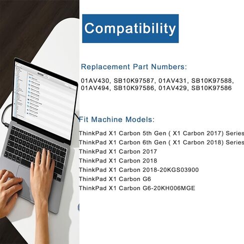 BND 01AV430 استبدال بطارية الكمبيوتر المحمول لجهاز ThinkPad X1 Carbon الجيل الخامس 2017 الجيل السادس 2018 سلسلة 01AV429 01AV494 SB10K97587 SB10K97586 01AV431 SB10K97588 01AV494 SB10K97586 بطارية 11.52 فولت 57 واط ساعة in Kuwait