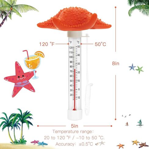 XY-WQ Floating Pool Thermometer, Large Size Easy Read for Water Temperature with String for Outdoor and Indoor Swimming Pools and Spas (Starfish) in Saudi Arabia