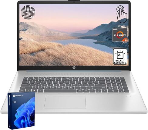 HP 17.3" LED Business & Home Touchscreen Laptop, AMD Ryzen 5 7430U, 32GB RAM, 1TB PCIe SSD, Fingerprint Reader, Backlit Keyboard, HD Camera, HDMI, Wi-Fi 6, Windows 11 Pro, Blue in Kuwait