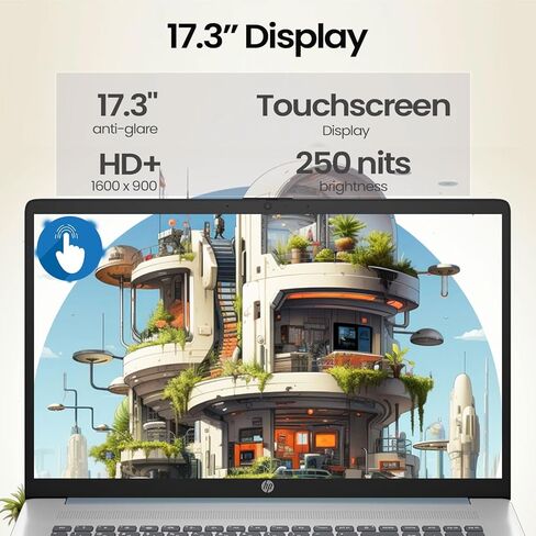 HP 17.3" LED Business & Home Touchscreen Laptop, AMD Ryzen 5 7430U, 32GB RAM, 1TB PCIe SSD, Fingerprint Reader, Backlit Keyboard, HD Camera, HDMI, Wi-Fi 6, Windows 11 Pro, Blue in Kuwait