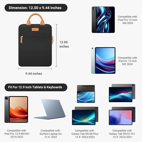 MOSISO 12.9 inch Tablet Sleeve Case for iPad Pro 13 M4&iPad Air 13 M3 M2, iPad Pro 12.9 M2 M1 6/5th with Magic Keyboard&Smart Keyboard Folio, 360 Protective Carrying Tablet Bag with Front Pocket,Black in Kuwait