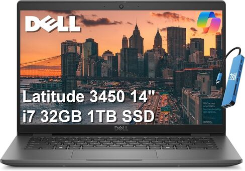 كمبيوتر محمول Dell Latitude 3450 3000 للأعمال (14 بوصة FHD مضاد للتوهج، Intel Core i7-1355U، ذاكرة الوصول العشوائي DDR5 سعة 32 جيجابايت، 1 تيرابايت SSD) بإضاءة خلفية، بصمة الإصبع، RJ-45، كاميرا ويب 1080p HDR IR، Wi-Fi 6E، IST HUB، Win 11 Pro w/Copilot in Kuwait
