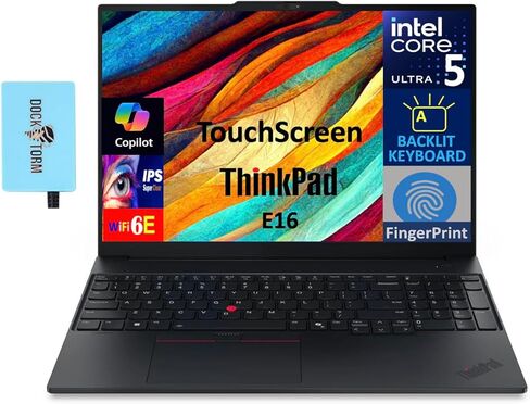 كمبيوتر محمول Lenovo ThinkPad E16 Gen 3 Business بشاشة لمس 16.0 بوصة WUXGA IPS 300 nits (Intel Ultra 5-225U 6-Core 2.00 جيجا هرتز، 16 جيجابايت DDR5، 512 جيجابايت PCIe SSD، لوحة مفاتيح بإضاءة خلفية، FP، Win11Pro) مع موسع منفذ USB DKZ in Kuwait