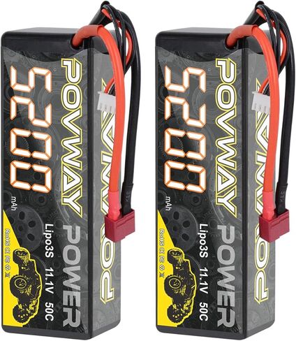 بطارية ليبو POVWAY 3S، بطارية ليبو 5200 مللي أمبير في الساعة 11.1 فولت 50C RC مع بطارية ليبو صلبة من Deans T Plug لسيارات RC، شاحنة RC، المروحية، الطائرة (عبوتان) in Kuwait