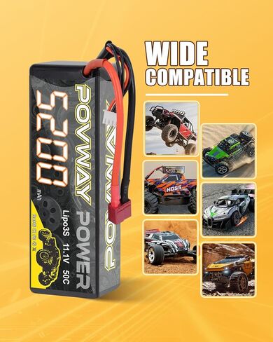 بطارية ليبو POVWAY 3S، بطارية ليبو 5200 مللي أمبير في الساعة 11.1 فولت 50C RC مع بطارية ليبو صلبة من Deans T Plug لسيارات RC، شاحنة RC، المروحية، الطائرة (عبوتان) in Kuwait