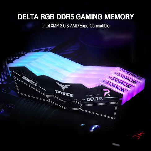 TEAMGROUP T-Force Delta RGB DDR5 Ram 32GB (2x16GB) 6000MHz PC5-48000 CL28 Intel XMP 3.0 AMD Expo Compatible Desktop Memory Black FF3D532G6000HC28ADC01 in Kuwait
