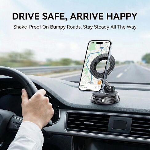 Anti-Vibration Magnetic Car Phone Holder, N52 Ultra Strong Suction Cup Dashboard Windshield Car Mount, 1080° Rotation Vacuum Magnetic Phone Mount, Universal Fit for iPhone Samsung Android in Kuwait