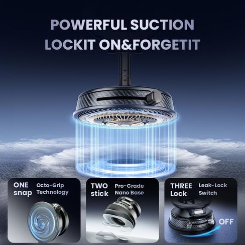 Anti-Vibration Magnetic Car Phone Holder, N52 Ultra Strong Suction Cup Dashboard Windshield Car Mount, 1080° Rotation Vacuum Magnetic Phone Mount, Universal Fit for iPhone Samsung Android in Kuwait