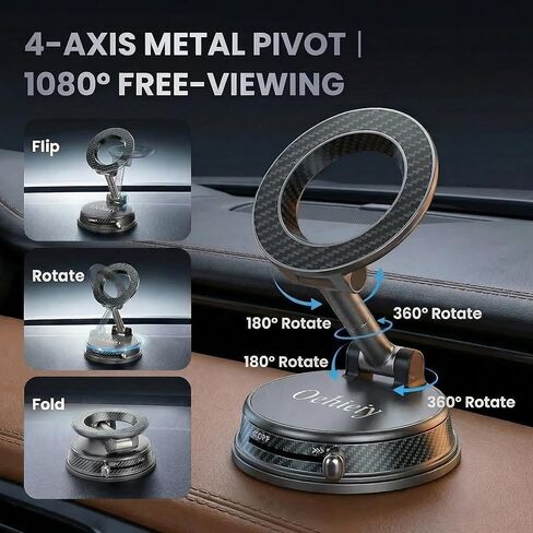 Anti-Vibration Magnetic Car Phone Holder, N52 Ultra Strong Suction Cup Dashboard Windshield Car Mount, 1080° Rotation Vacuum Magnetic Phone Mount, Universal Fit for iPhone Samsung Android in Kuwait