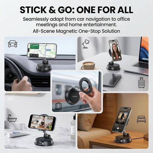 Anti-Vibration Magnetic Car Phone Holder, N52 Ultra Strong Suction Cup Dashboard Windshield Car Mount, 1080° Rotation Vacuum Magnetic Phone Mount, Universal Fit for iPhone Samsung Android in Kuwait