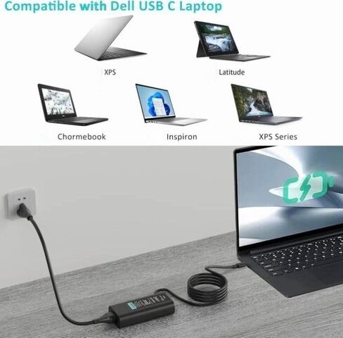 65W USB‑C Laptop Charger Compatible with Dell Latitude 5450 5420 5350 7450 7430 7420, XPS 13, Inspiron 14 16, Chromebook 3100, Replacement for Dell Laptop 65 Watt USB‑C AC Aadpter Power Supply in Kuwait