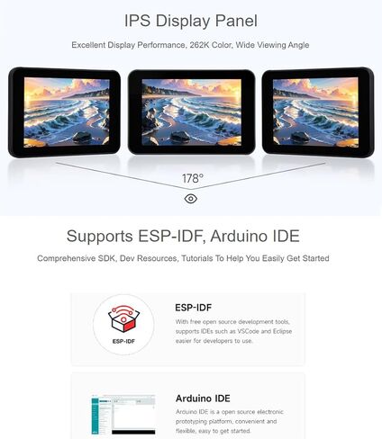 Waveshare ESP32-S3 لوحة تطوير شاشة تعمل باللمس بالسعة 3.5 بوصة، 320 × 480 بكسل 262 ألف لون IPS لوحة عرض تدعم Wi-Fi وBLE 5 in Kuwait