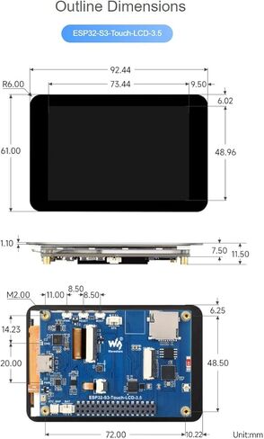 Waveshare ESP32-S3 لوحة تطوير شاشة تعمل باللمس بالسعة 3.5 بوصة، 320 × 480 بكسل 262 ألف لون IPS لوحة عرض تدعم Wi-Fi وBLE 5 in Kuwait