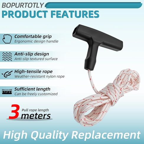 New Recoil Starter Rope 3-Meter Pull Cord with Starter Handle Replacement for Lawn Mower ChainsawTrimmer Edger Brush Cutter Engine Parts(Red and White Cord,3.5 mm) in Saudi Arabia