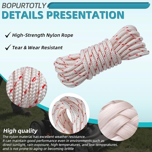 New Recoil Starter Rope 3-Meter Pull Cord with Starter Handle Replacement for Lawn Mower ChainsawTrimmer Edger Brush Cutter Engine Parts(Red and White Cord,3.5 mm) in Saudi Arabia