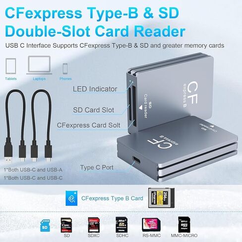 CFexpress Type B Card Reader, Dual-Slot CFexpress Type B & SD Card Reader, USB-C 3.2 Gen 2 10Gbps Aluminum Memory Card Reader for SD UHS-II/UHS-I, Photo & Video Offload in Saudi Arabia