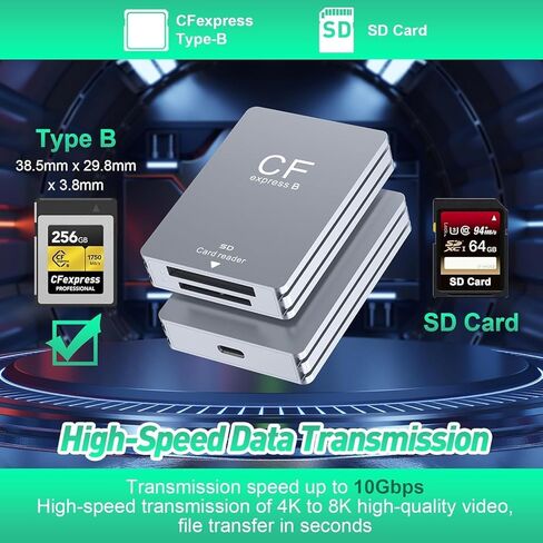 CFexpress Type B Card Reader, Dual-Slot CFexpress Type B & SD Card Reader, USB-C 3.2 Gen 2 10Gbps Aluminum Memory Card Reader for SD UHS-II/UHS-I, Photo & Video Offload in Saudi Arabia