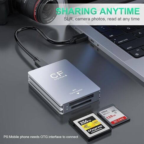CFexpress Type B Card Reader, Dual-Slot CFexpress Type B & SD Card Reader, USB-C 3.2 Gen 2 10Gbps Aluminum Memory Card Reader for SD UHS-II/UHS-I, Photo & Video Offload in Kuwait