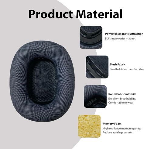Replacement Ear Cushions for AirPods Max (2024), Compatible with AirPods Max 2 Over-Ear Headphones with Comfortable Mesh and Elastic Memory Sponge (Midnight Color) in Kuwait
