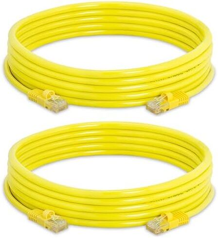 Cat5e Ethernet Cable 15 ft Yellow - Gold Plated Contacts Male to Male Patch Cord (2 Pack) in Kuwait