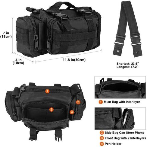 Tactical MOLLE Waist Bag – Heavy-Duty Outdoor Utility Pouch, Multi-Pocket Gear Organizer for Hunting, Fishing & Outdoor Use (Black) (Black) in Kuwait