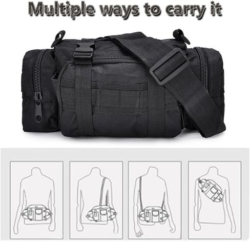 Tactical MOLLE Waist Bag – Heavy-Duty Outdoor Utility Pouch, Multi-Pocket Gear Organizer for Hunting, Fishing & Outdoor Use (Black) (Black) in Kuwait